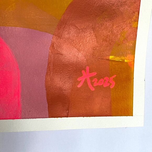 Orange Swipe 2 Original Acrylic Painting 8x8in Matted Frame Ready Squeegee Art - Picture 4 of 8